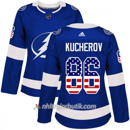 Dame Ishockey Tampa Bay Lightning Tröja Nikita Kucherov 86 Adidas 2017-2018 Blå USA Flag Fashion Authentic